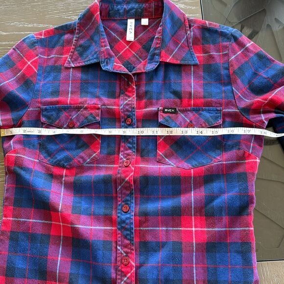 RVCA Women’s Plaid Blue Red Long Sleeve Button Down Casual Shirt Size Small GUC - Picture 8 of 12